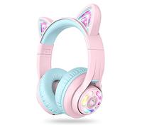 iClever Auriculares Bluetooth para Niños, BTH13 Cat Ear LED Light Up Kids Auriculares Inalámbricos, 50H Playtime, 74/85dBA Limitación de Volumen, con Micrófono sobre la Oreja