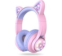 iClever Auriculares Bluetooth para Niños, BTH13 Cat Ear LED Light Up Kids Auriculares Inalámbricos, 50H Playtime, 74/85/94dB Limitación de Volumen, con Micrófono sobre la Oreja