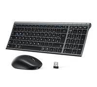 iClever Juego de teclado y ratón inalámbrico, Bluetooth con ratón, modo dual recargable (Bluetooth 5.0 + 2.4 G) teclado inalámbrico, para PC/portátil, diseño QWERTZ, negro y gris