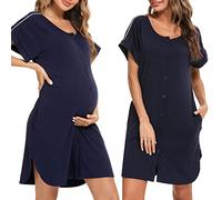 iClosam Camisón Lactancia Mujer Algodón Camisones de Maternidad con Botones | Manga Corta, Abertura Frontal, Corte Holgado, Suave Cómodo, Transpirable, Premamá, Embarazada, Posparto, Casa