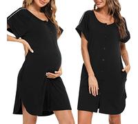 iClosam Camisón Lactancia para Mujer Algodón Camisón Premamá Manga Corta Camisones de Maternidad con Botones Camisones Embarazada para Mujer Cómodo y Casual