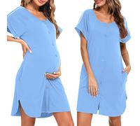 iClosam Camisón Lactancia para Mujer Manga Corta Camisones con Botones Loungewear Suave y Transpirable