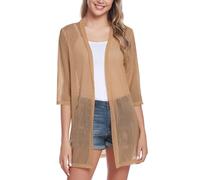 iClosam Cárdigan casual de manga 3/4 con frente abierto para mujer, Caqui, S