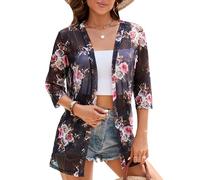 iClosam Cárdigan casual de manga 3/4 para mujer, con frente abierto, kimono, floral, talla M