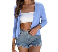 iClosam Cárdigan corto ligero de verano para mujer, manga 3/4, cuello en V, botones, Azul/claro, XL