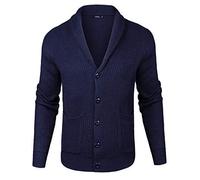 iClosam Cárdigan de los Hombres con Cuello Chal suéter Cuello V Punto Manga Larga Solapa Cuello Abrigo de Punto con Bolsillos, Y Azul, XXL
