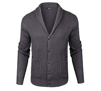 iClosam Cárdigan de los Hombres con Cuello Chal suéter Cuello V Punto Manga Larga Solapa Cuello Abrigo de Punto con Bolsillos, Gris, M