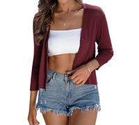 iClosam Cárdigan ligero de verano para mujer, manga 3/4, cuello en V, botones, Nuevo Vino, S