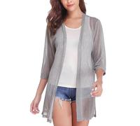 iClosam Cárdigan Mujer Largo Manga de 3/4 Transparente Elegante Rebeca Mujers Punto Chaqueta Bolero Chal Pareo Playa Verano