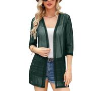 iClosam Cárdigan tipo kimono informal de manga 3/4 para mujer, Verde oscuro, XXL