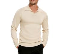 iClosam Jersey de manga larga para hombre, jersey de punto sin capucha, material transpirable y suave, para looks de capas y días fríos, albaricoque, M
