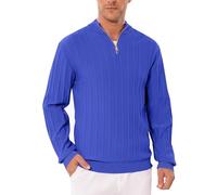 iClosam Jersey Hombre Cremallera Invierno Suéter Hombre Invierno Algodón Rayas Verticales Clásico con Cuello Cremallera JerséIs Hombre de Manga Larga