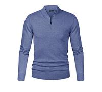 iClosam Jersey Hombre Invierno con Cuello JerséIs Suéter Hombre Invierno Algodón Clásico Jersey Cremallera Hombre Manga Larga,A-Gris Azul XXL