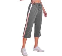 iClosam Pantalones Chándal Mujer Deporte 3/4 Capri Pantalón Verano Pantalón Deportivos Mujer con Bolsillos Cordón Capri Pantalones para Yoga Fitness Correr Jogging Gris XL