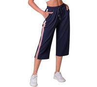 iClosam Pantalones Chándal Mujer Deporte 3/4 Capri Pantalón Verano Pantalón Deportivos Mujer con Bolsillos Cordón Capri Pantalones para Yoga Fitness Correr Jogging Azul M