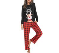 iClosam Pijama de Navidad para Mujer - Conjunto de Algodón con Camiseta Manga Larga y Pantalones - Suave y Cómodo - Tallas S-XXL
