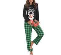 iClosam Pijama de Navidad para Mujer - Conjunto de Algodón con Camiseta Manga Larga y Pantalones - Suave y Cómodo - Tallas S-XXL
