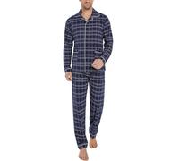 iClosam Pijama Hombre Invierno Cuadros Pijamas Hombre Algodón con Botones Conjunto de Pijama Hombre 2 Piezas para Dormir Suave y Cómodo