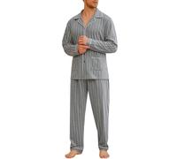 iClosam Pijama Invierno Hombre Algodón Pijamas para Hombre a Rayas con Botones Conjunto de Pijamas Hombre Largos para Dormir Casa Suave y Cómodo
