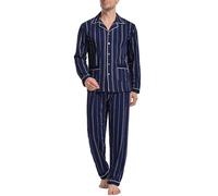 iClosam Pijama Invierno Hombre Algodón Pijamas para Hombre a Rayas con Botones Conjunto de Pijamas Hombre Largos para Dormir Casa Suave y Cómodo