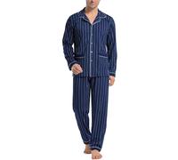iClosam Pijama Invierno Hombre Algodón Pijamas para Hombre a Rayas con Botones Conjunto de Pijamas Hombre Largos para Dormir Casa Suave y Cómodo