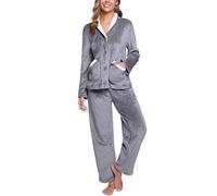 iClosam Pijama Invierno Mujer Franela Suave Pijamas para Mujer Polar Cálido Conjunto de Pijamas Mujer Largo de 2 Piezas con Botones para Casa Dormir