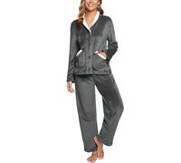 iClosam Pijama Invierno Mujer Franela Suave Pijamas para Mujer Polar Cálido Conjunto de Pijamas Mujer Largo de 2 Piezas con Botones para Casa Dormir