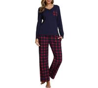 iClosam Pijama Mujer Invierno a Cuadros - Conjunto de Algodón Con Camiseta Manga Larga y Pantalones - Suave y Cómodo Para Casa S-XXL