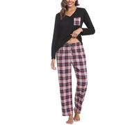 iClosam Pijama Mujer Invierno a Cuadros Pijamas Algodón Conjunto de Pijamas con Camiseta Manga Larga y Pantalones para Casa Suave y Comodo