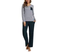 iClosam Pijama Mujer Invierno a Cuadros Pijamas Algodón Conjunto de Pijamas con Camiseta Manga Larga y Pantalones para Casa Suave y Comodo