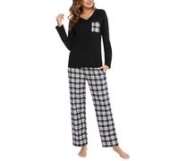 iClosam Pijama Mujer Invierno a Cuadros Pijamas Algodón Conjunto de Pijamas con Camiseta Manga Larga y Pantalones para Casa Suave y Comodo