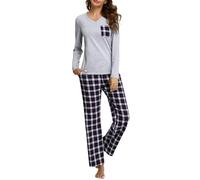 iClosam Pijama Mujer Invierno a Cuadros Pijamas Mujer Algodón Conjunto de Pijamas Mujer con Camiseta Manga Larga y Pantalones para Casa Suave y Comodo S-XXL