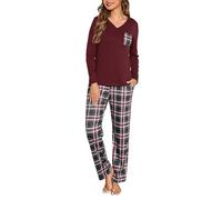 iClosam Pijama Mujer Invierno a Cuadros Pijamas Mujer Algodón Conjunto de Pijamas Mujer con Camiseta Manga Larga y Pantalones para Casa Suave y Comodo S-XXL