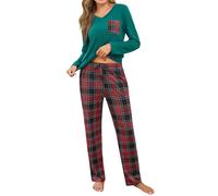 iClosam Pijama Mujer Invierno Algodón a Cuadros Conjunto de Pijamas con Camiseta Manga Larga y Pantalones para Casa Suave y Comodo