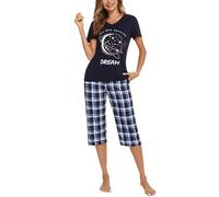 iClosam Pijama Mujer Verano a Cuadros Corto de Algodón - Conjunto de 2 Piezas Ropa de Dormir para Casa Casual Suave y Comodo S-XXL