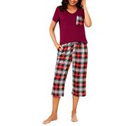 iClosam Pijama Mujer Verano a Cuadros Pijamas Corto de Algodón Conjunto de Pijama de 2 Piezas Ropa de Dormir para Casa Casual Suave y Comodo