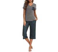 iClosam Pijama Mujer Verano a Cuadros Pijamas para Mujer Corto de Algodón Conjunto de Pijama Mujer de 2 Piezas Ropa de Dormir para Casa Casual Suave y Comodo