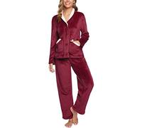 iClosam - Pijama para mujer, forro polar, de invierno, cálido, muy suave, de manga larga, con 2 bolsillos, talla S-XXL rojo L
