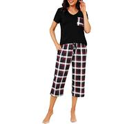 iClosam Pijama Verano a Cuadros para Mujer - Conjunto Corto de Algodón de 2 Piezas - Ropa de Dormir Casual, Suave y Cómoda para Casa