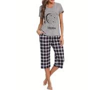 iClosam Pijama Verano a Cuadros para Mujer - Conjunto Corto de Algodón de 2 Piezas - Ropa de Dormir Casual, Suave y Cómoda para Casa