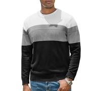 iClosam Suéter de Cuello Redondo a Rayas para Hombre, Suéteres de Punto de Algodón de Manga Larga, Clásico Hombre Jersey de Cuello Redondo,Estilo Moderno para Oficina y Vida Diaria, Negro, M