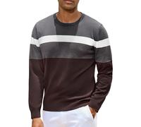 iClosam Suéter de Cuello Redondo a Rayas para Hombre, Suéteres de Punto de Algodón de Manga Larga, Clásico Hombre Jersey de Cuello Redondo,Estilo Moderno para Oficina y Vida Diaria, marrón, L