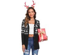 iClosam Suéter de Navidad Mujer Invierno Cárdigans de Punto Ciervo Chaqueta de Suéter Manga Larga con Cuello Redondo Jerséis Blusa Navideños Regalo de Año