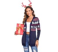 iClosam Suéter de Navidad Mujer Invierno Cárdigans de Punto Ciervo Mujer para Navidad Chaqueta de Suéter Manga Larga con Cuello Redondo Jerséis Blusa Navideños Regalo de Año