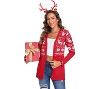 iClosam Suéter de Navidad Mujer Invierno Cárdigans de Punto Ciervo Mujer para Navidad Chaqueta de Suéter Manga Larga con Cuello Redondo Jerséis Blusa Navideños Regalo de Año Rojo S