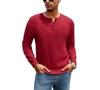 iClosam Suéter Henley de Manga Larga para Hombre, suéter de Invierno para Hombre, suéteres de Ajuste Regular, suéteres Vintage para Caminar por la Ciudad, Fecha roja, L