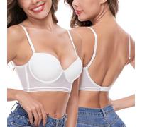 iClosam Sujetador de Espalda Baja Mujer Push Up en V Profundo Invisible Forma de U Encaje Sexy Con Aros Copa A a C