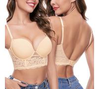 iClosam Sujetador sin Espalda Mujer Push Up Tallas Grandes de U Profunda Espalda Baja Cómodo Encaje Sujetadores Básico con Regulable con Aros para Mujer Copa A a C