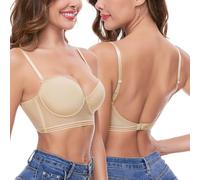 iClosam Sujetadores Push Up en V Profundo con Espalda Baja Invisible y Sin Espalda para Mujer Cómodo Encaje Sexy con Aros para Copa A a C