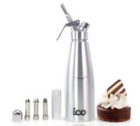 ICO 1L Sifon de Cocina en Acero Inoxidable Profesional. Dispensador Crema para Nata Montada, Espumas, Postres, Cremas, Salsas, Preparaciones Aireadas y Licores de Infusion, 1L